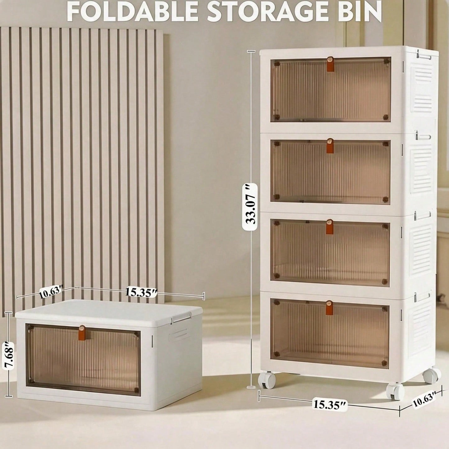 Foldable Stackable Pet Supplies Storage Bin With Wheels, Magnetic Door Collapsible Organizer Cabinet For Pet Toys, Food, Grooming Tools, Multi-Purpose Storage For Home, Bedroom, Laundry Room