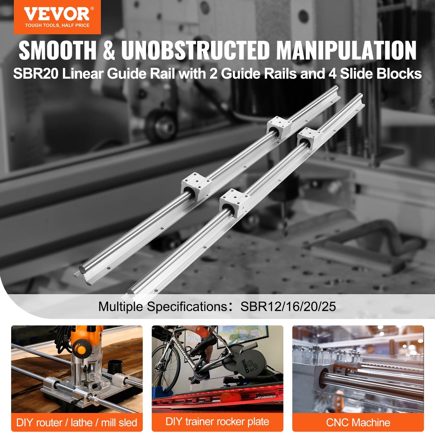 Linear Motion Guide Kit, SBR20 1800mm, Includes 2 PCS 70.9 In/1800 Mm SBR20 Rails And 4 PCS SBR20UU Bearing Blocks, Ideal For CNC Machines, Automation Equipment, And DIY Projects