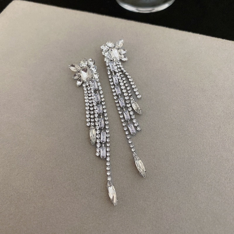 Exquisite Zircon Earrings Women Silver Needle Long Drop Korean Style Vintage Tassel