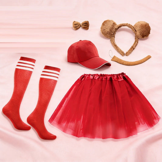 Red Character Costume Set | 6-Piece Outfit With Headband & Accessories | For Cosplayers, Carnival, And Theme Parties—Party Accessory Set