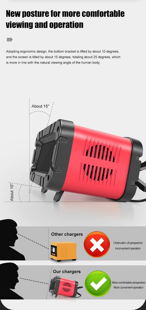 12v-20A 24v-10A Smart Battery Charger Lifepo4 Lead-Acid Agm-Gel Trickle Charger Battery Maintainer For AGM Lithium Motorcycle Boat Caravan Batteries 19x12.5x9.5cm Red