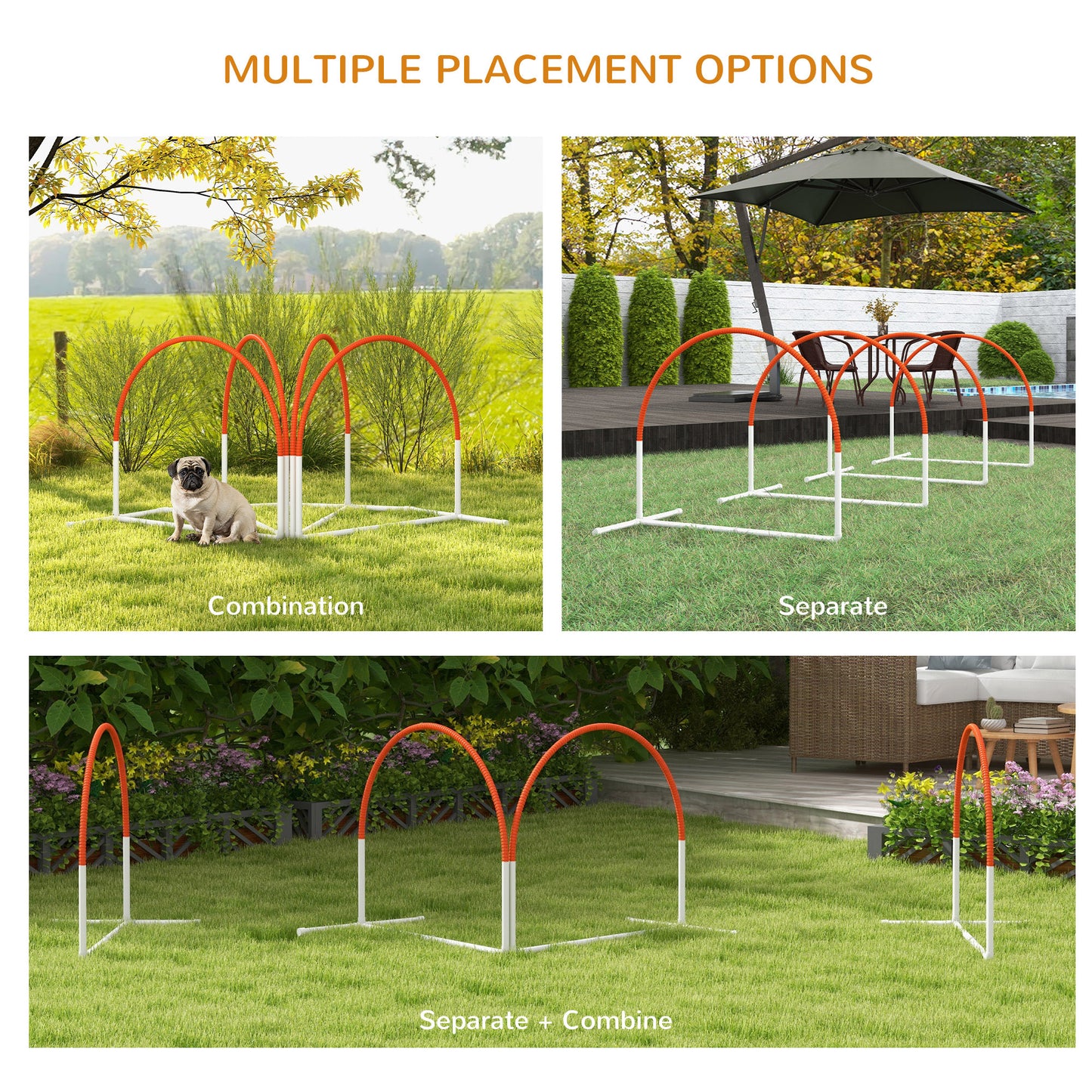 PawHut Dog Agility Equipment Set, Dog Agility Training Equipment For Dogs W/ Oxford Carry Bag, 4 PCS Weave Poles Orange