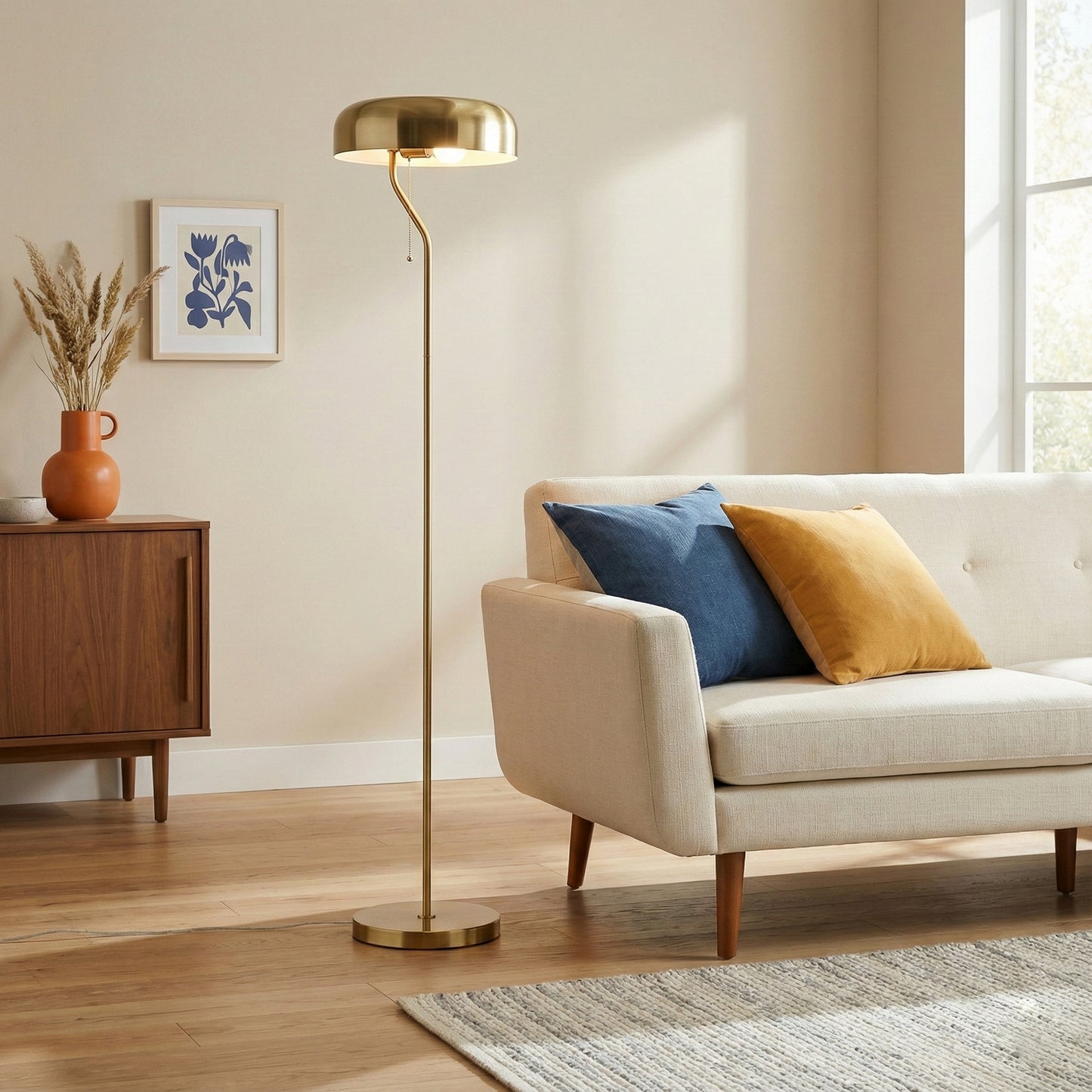 Tall Corner Floor Lamp For Living Room, Bedroom & Office Space Illumination, Spectra Floor Lamp - Gold Outer And White Inner 110-120V