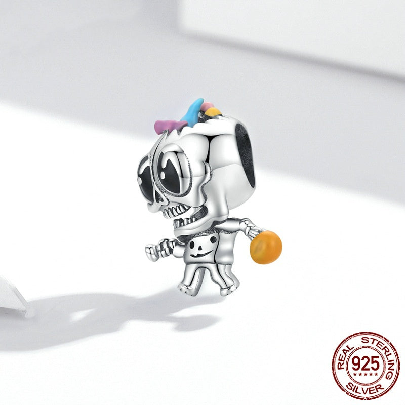 Halloween Skull DIY Bead Ornament Accessories S925 Silver Beaded