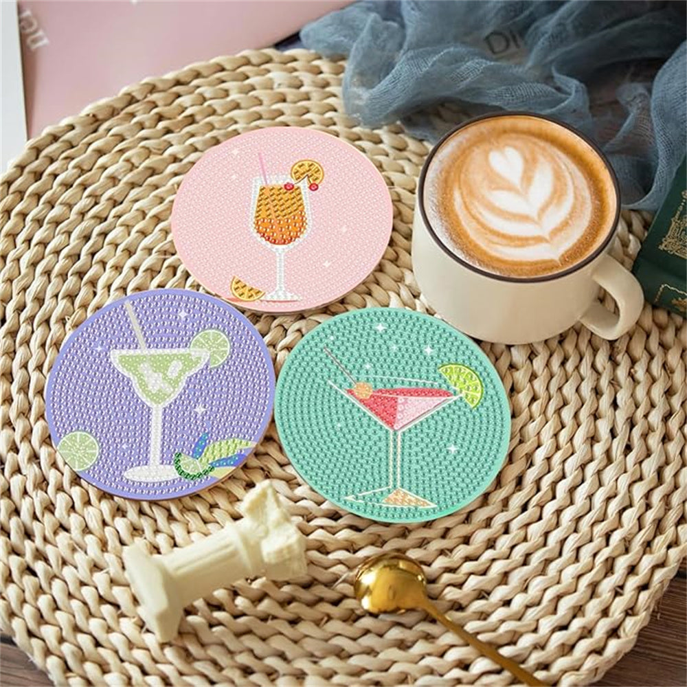 Diamond Art Drawing Coaster With Bracket, DIY Wine Glass Pattern Diamond Art Coaster, Suitable For Adults And Beginners Diamond Drawing Kit, Diamond Kit Craft Supplies, Exquisite Gifts For Friends