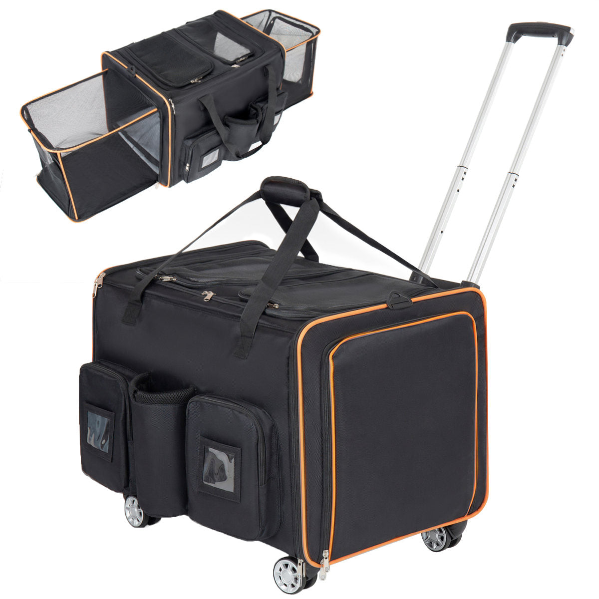 2 In 1 Large Cat Carrier For 2 Cats,Rolling Pet Carrier With Wheels,Expandable Foldable Double Pet Carrier With Removable Divider,Breathable Mesh Oxford,Cat Travel Crate For Car Camping  Vet, Black