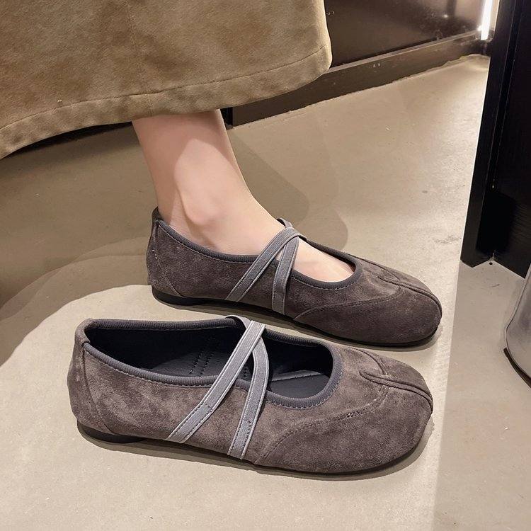 Women's Fashion Split Toe Shoes, Vintage Flat Shallow Mouth Mary Janes, Comfort Soft Sole Elastic Strap Slip On Shoes
