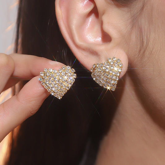 Light Luxury Simple All-match Rhinestone Love Earrings For Women High-end Niche Design Elegant Earrings And Ear Accessories