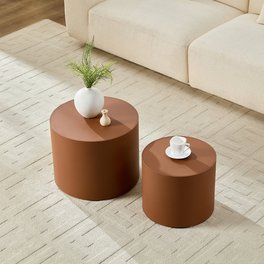 Modern Brown MDF Saddle Leather Table -Compact Sizes, Great For Living Room Decor & Daily Use