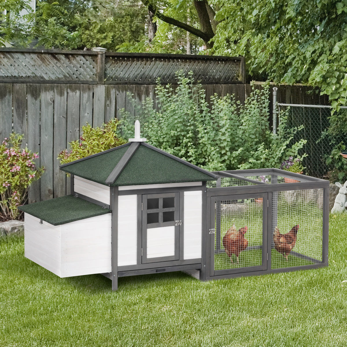 PawHut Chicken Coop Small Animal Pet Cage W/ Nesting Box Outdoor Run Wooden
