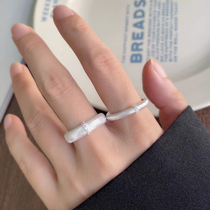 1pc 999 Sterling Silver Brushed Zircon Open Ring, Minimalist & Elegant Style, Perfect For Daily, Dating & Gifting, Ideal Valentine's Gift