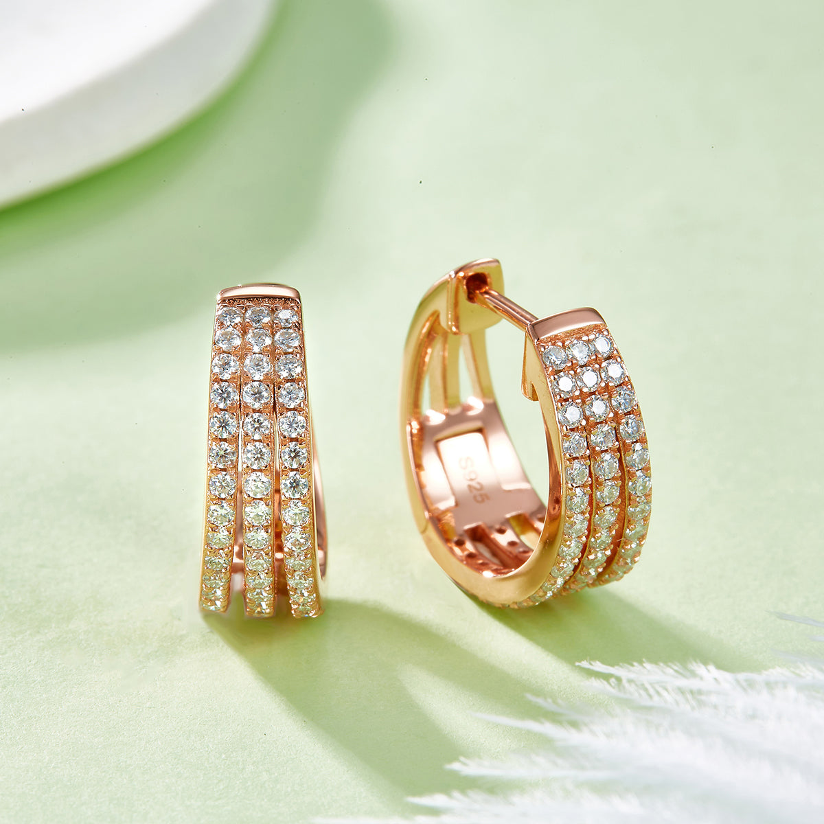 4.8g S925 Sterling Silver Moissanite Hoop Earrings 17mm  Triple Row Pave Huggie Hoops With GRA Certificate, Platinum Plated Fine Jewelry Gift Box Set For Women