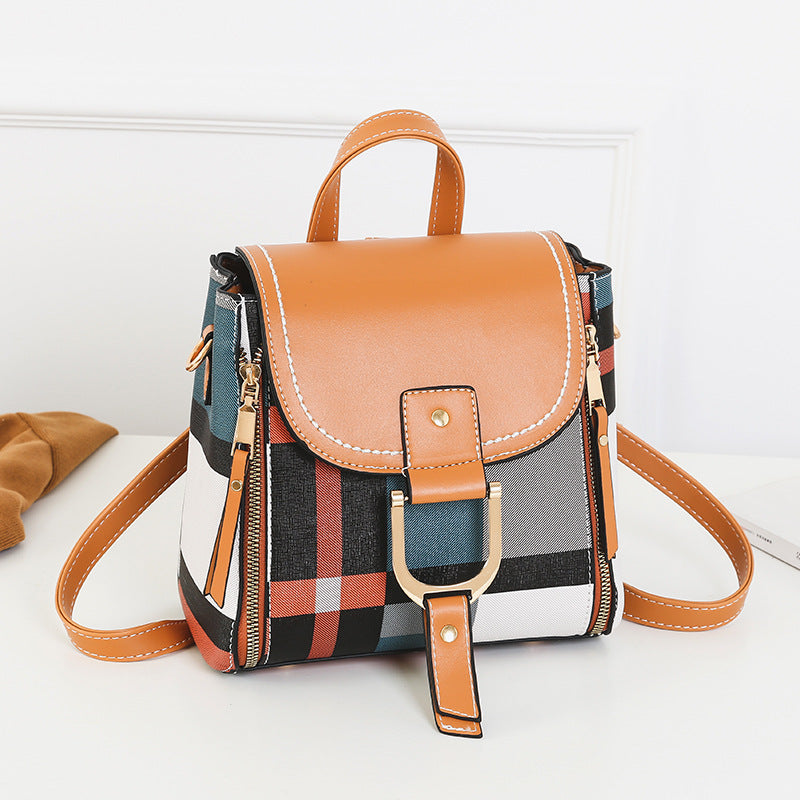 Fashionable New Arrival Plaid Color-Block Womens Backpack