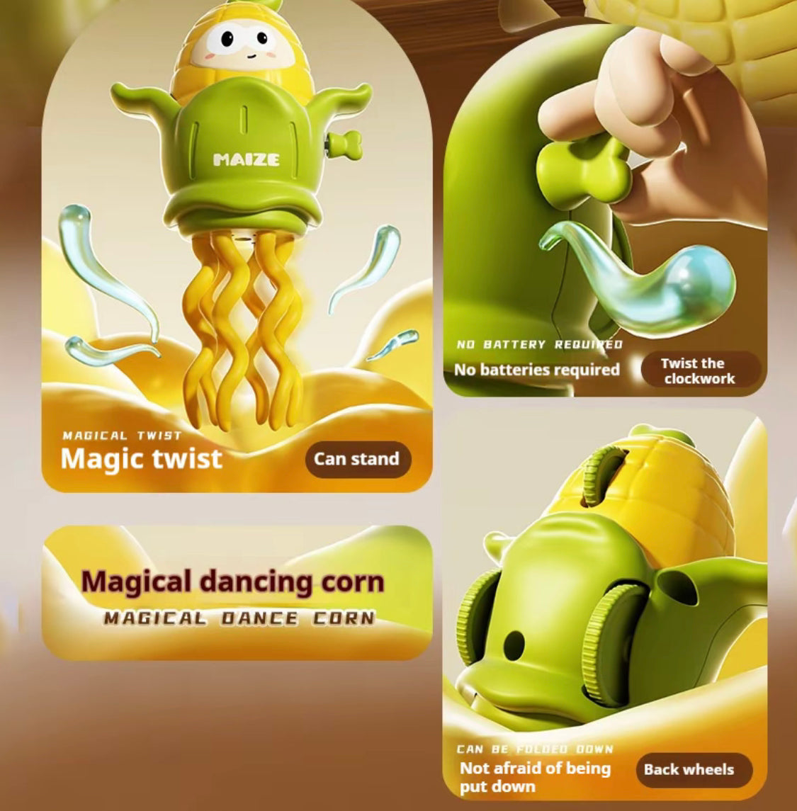 Christmas Kids Gift Wind-Up Corn Toy, Magical Mini Dancing Corn, Stand And Lie Down Dual Mode, Fun Swinging Creative Stress Relief Puzzle Toy, New Year Child Gift