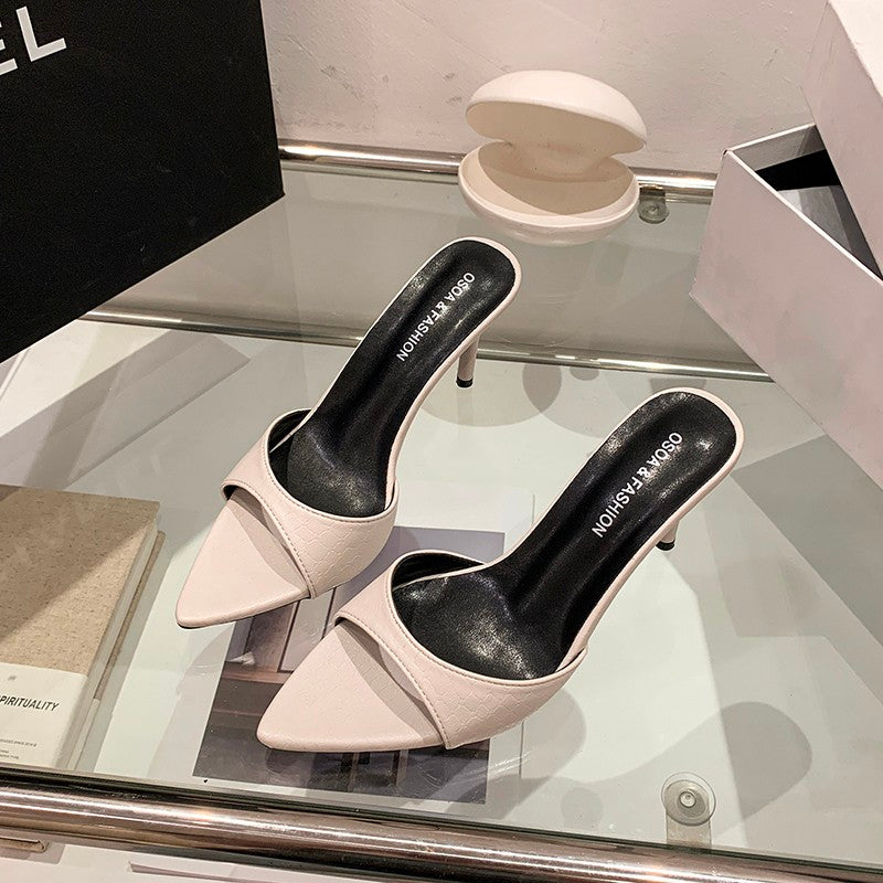 2026 New Patent Leather High Heel Slide Sandals, One Strap Pointed Toe Stiletto Slippers, Elegant Summer Party Footwear