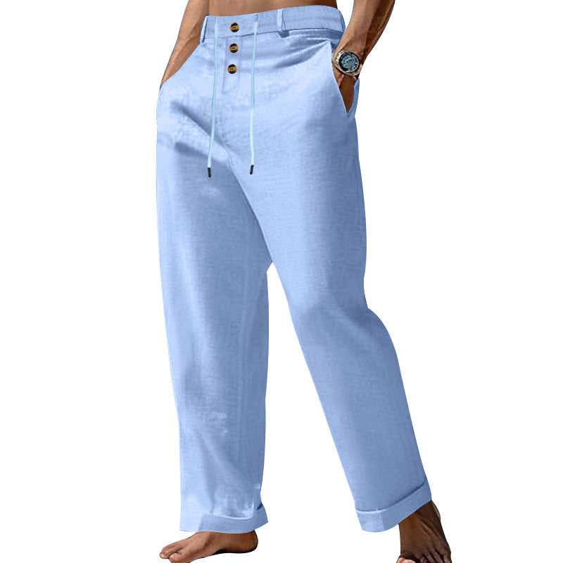 Mens SpringSummer New Fashion Straight-leg Cotton-Linen Casual Pants