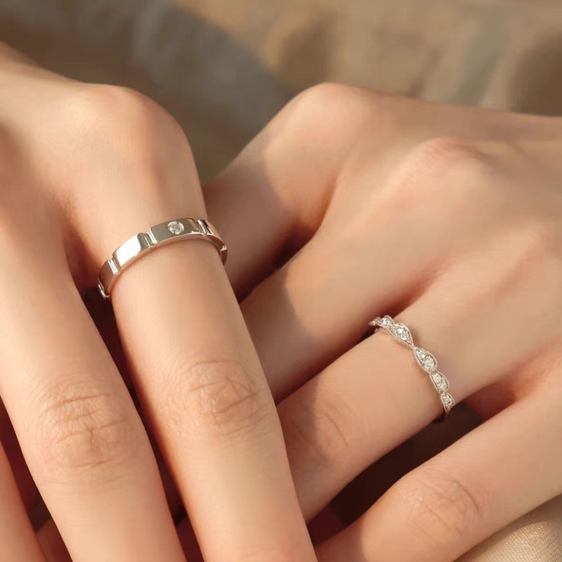 1 Pair 999 Sterling Silver Twisted Diamond Couple Rings, Minimalist Luxurious Promise Rings, Ideal Valentine's Day Gift For Lovers