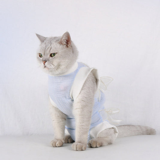 Post-Operative SpayNeuter Recovery Suit For Cats With Anti-Licking Sleeve And Strap