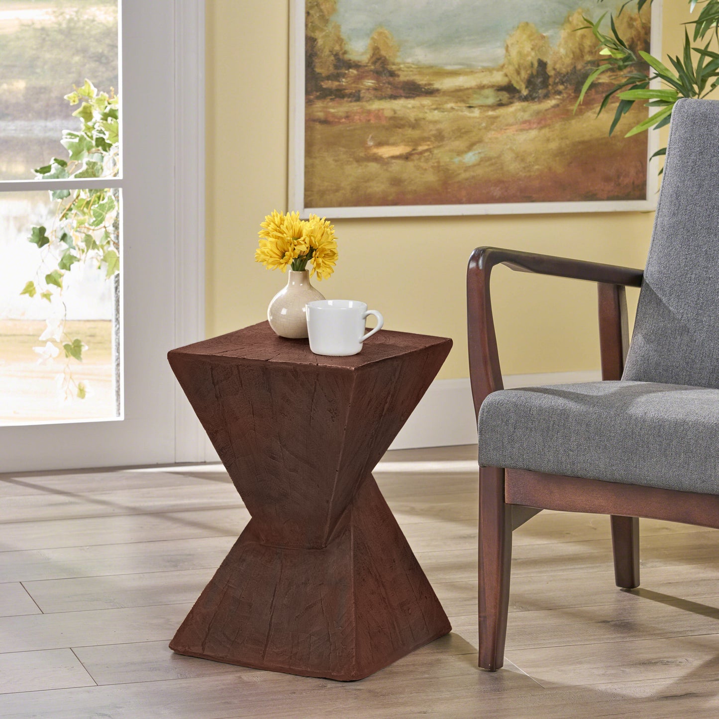 TESS Modern Side Table -Stylish Cent Table Compatible With Living Room, Bedroom, Or Office -Versatile Home Furniture With Design And Sturdy Construction,Dark Brown Color
