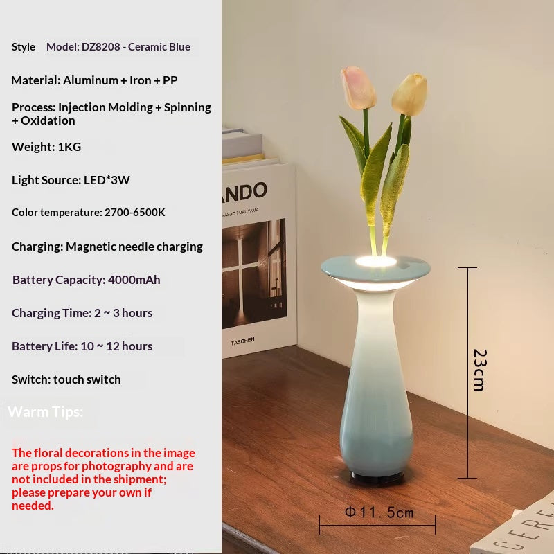 Creative Vase Decoration With Wireless Charging And Floral Arrangement Ambiance Lighting