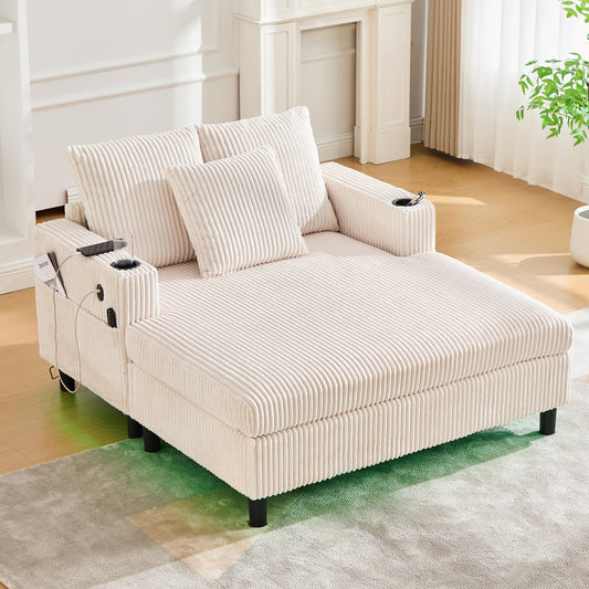 Spacious, Soft Chaise Longue Recliner With Side Cup Holders, USB Ports, Integrated LED Ambient Lighting - Perfect For Living Room, Bedroom Or Conservatory