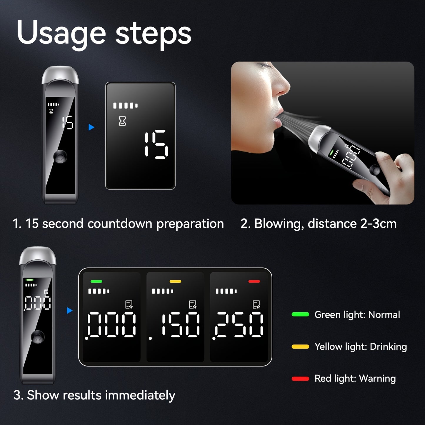 Digital Breath Tester  Portable USB Rechargeable Alcohol Detector - Instant Accurate Results No Smartphone Needed, Durable Personal Use