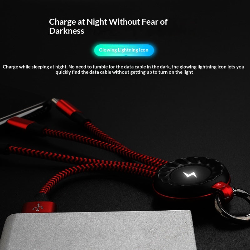 Glow Keychain Compatible With Android Type-C 3-in-1 Braided Fast Charging Cable