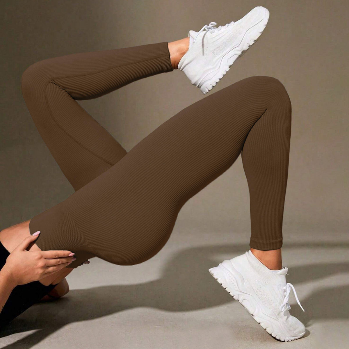 Ribbed Seamless Yoga Pants For Autumn And Winter, High-waisted Tight Sports Leggings, Yoga Apparel Leggings