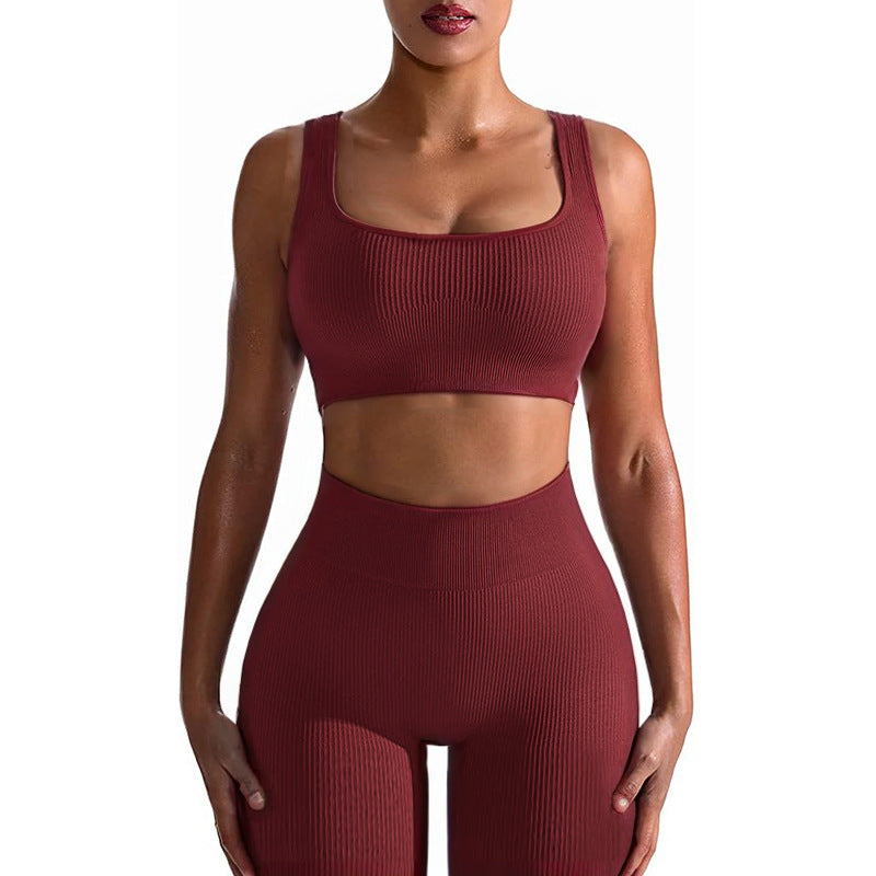 Seamless Yoga Training Threaded High-Elastic Fabric Outdoor Running Fitness Set For Women