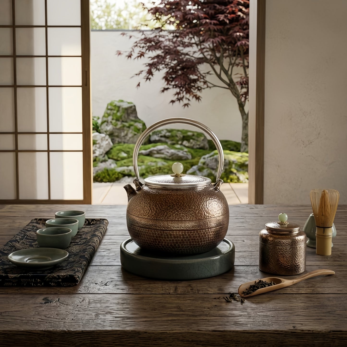 925 Sterling Silver Elegant Hand-Hammered Silver Tea Kettle with Jade Knob and Arched Handle - Handicraft