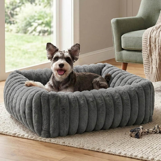 Dog Beds For Small Medium Dogs,  Washable Fluffy Cat Puppy Bed  Rectangle Calming Sleeping Pet Cat Bed For Indoor Dogs, Removable Zipper Cover, Anti-Slip Bottom