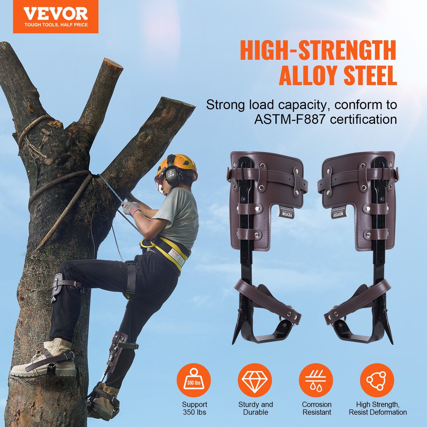 Tree Climbing Spikes Climbing Spurs Alloy Steel Arborist Equipment Brown