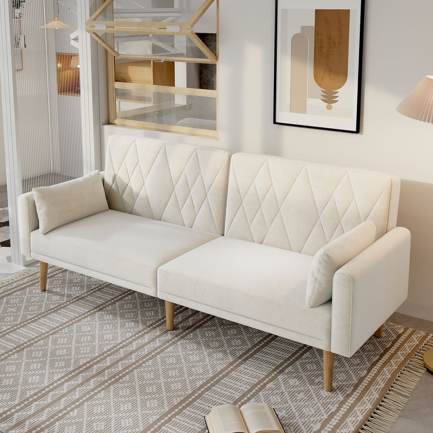 Small Sofa, Two-seater Sofa, Sofa Bed, Sofa Bed With Sleeping Function, Velvet Fabric Sofa Bed, Suitable For Living Room, Bedroom, Home Cinema, Guest Room.