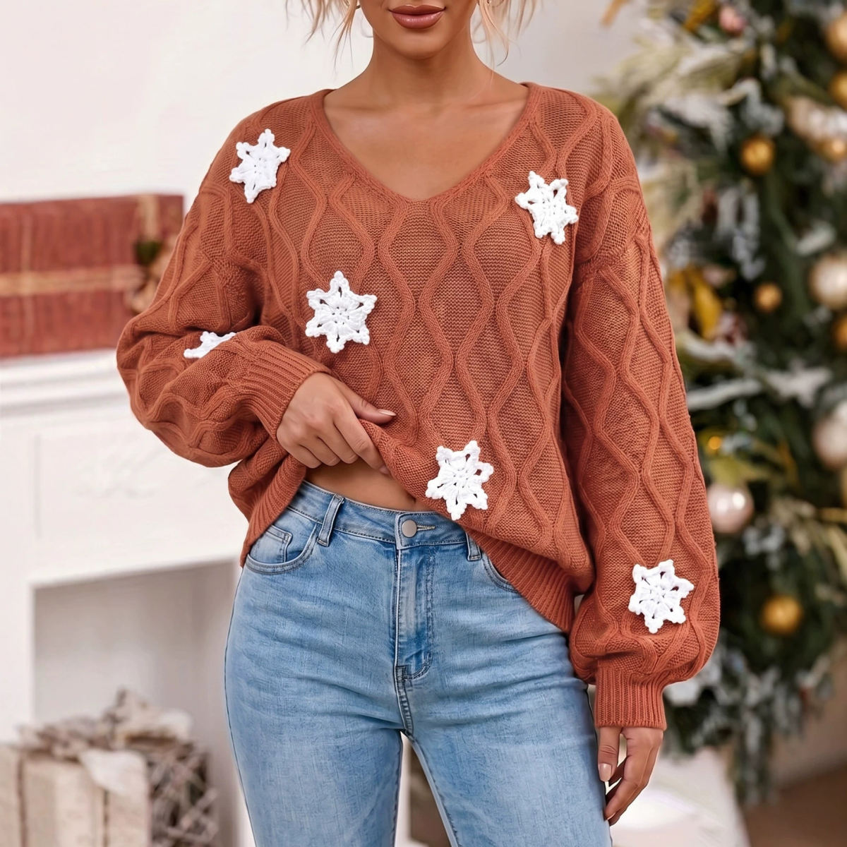 Cartoon Christmas Knitted Argyle Jacquard Sweater