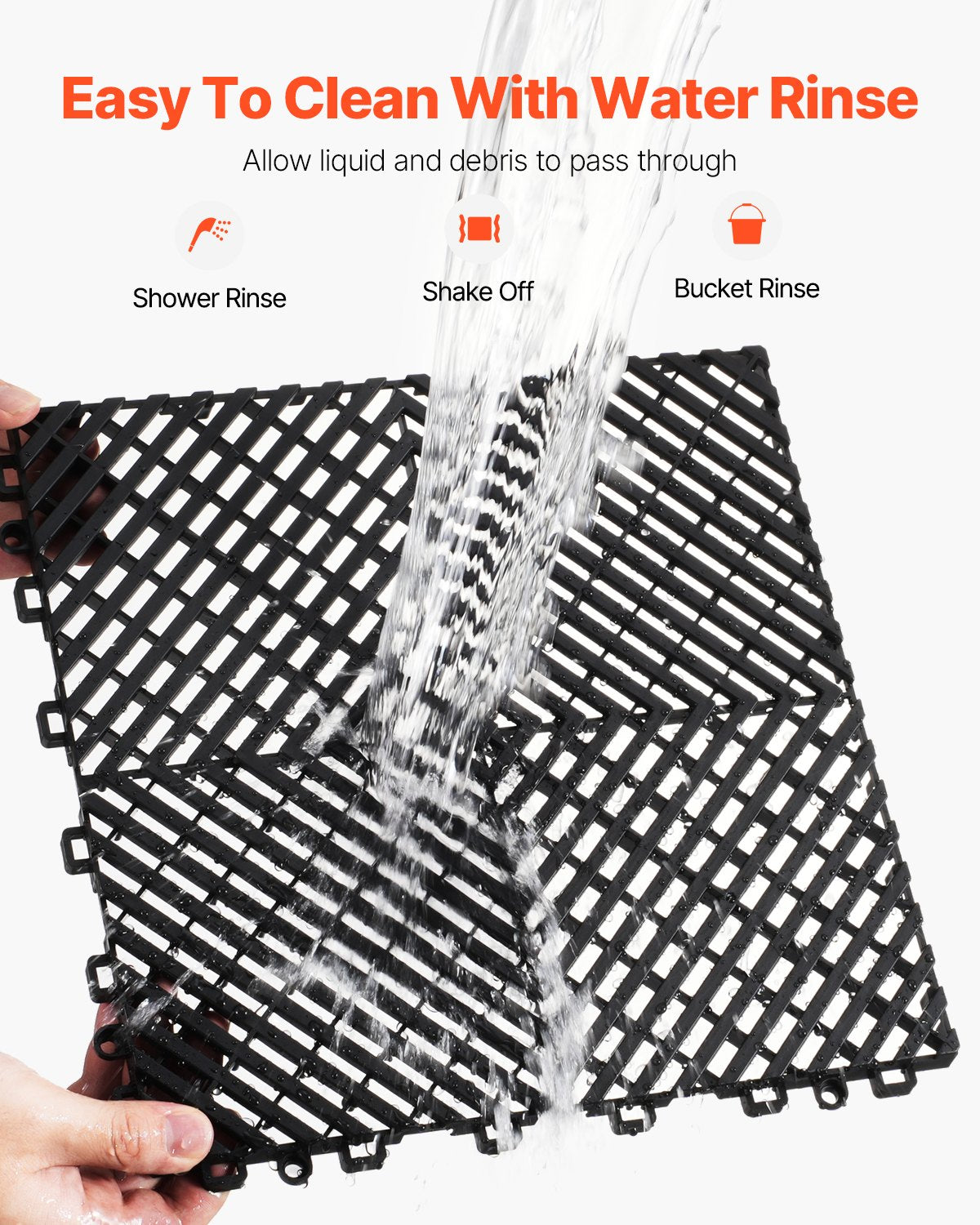 Interlocking Drainage Mat, 12” X 12” Modular Interlocking Cushion, 50 Pcs Splicing Drainage Mats, Non-Slip Black PP Drainage Floor Tile And Shower Mat, For Garage, Garden, Kitchen & Outdoor