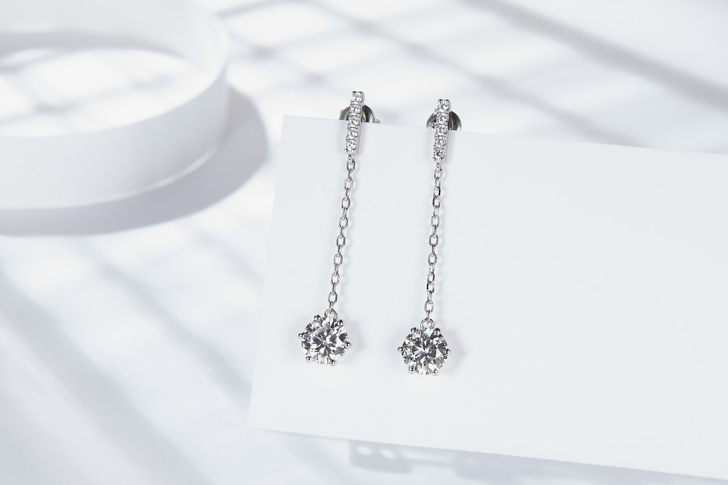 S925 Sterling Silver Moissanite Chain Dangle Earrings 0.5 Or1CT  Platinum Plated Long Drop Earrings With GRA Certificate Elegant Jewelry Gift Box Set For Women