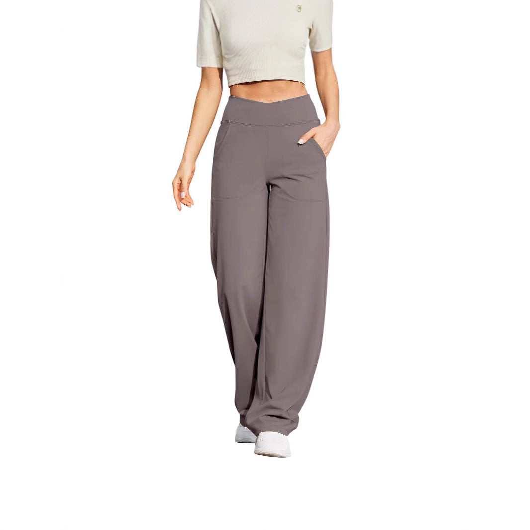 V-neck Cross-strap Pocket Fitness Yoga Seamless Casual Pants For Women