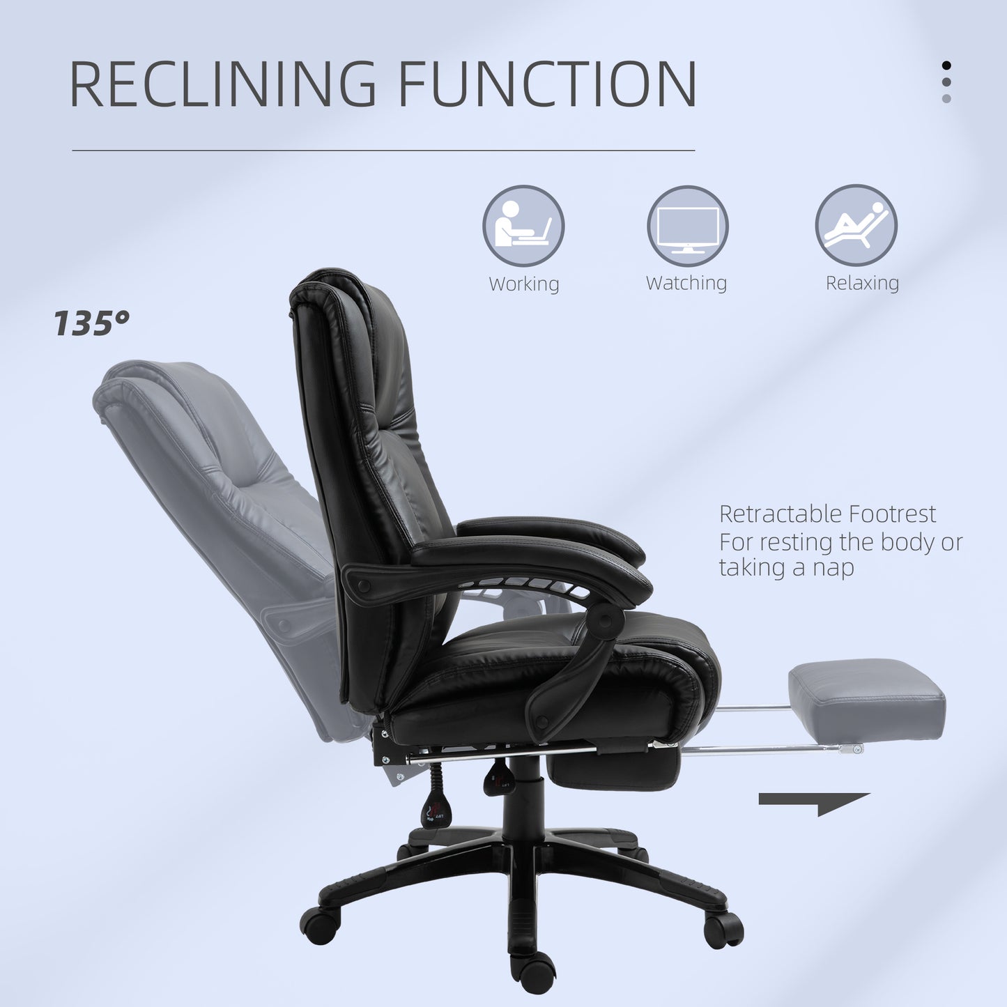 Vinsetto Executive Office Chair For Home, PU Leather Computer Chair, Swivel Desk Chair With Footrest, Wheels, Adjustable Height, Black