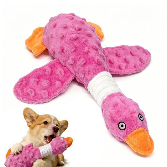 Squeaky Dog Toys For Aggressive Chewers, Durable Stuffed Animal Plush Dog Toy With Soft Fabric For Large, Medium & Small Dogs, Interactive Puppy Chew Toy For Teething, Crinkle Duck Dog Toy - Pink