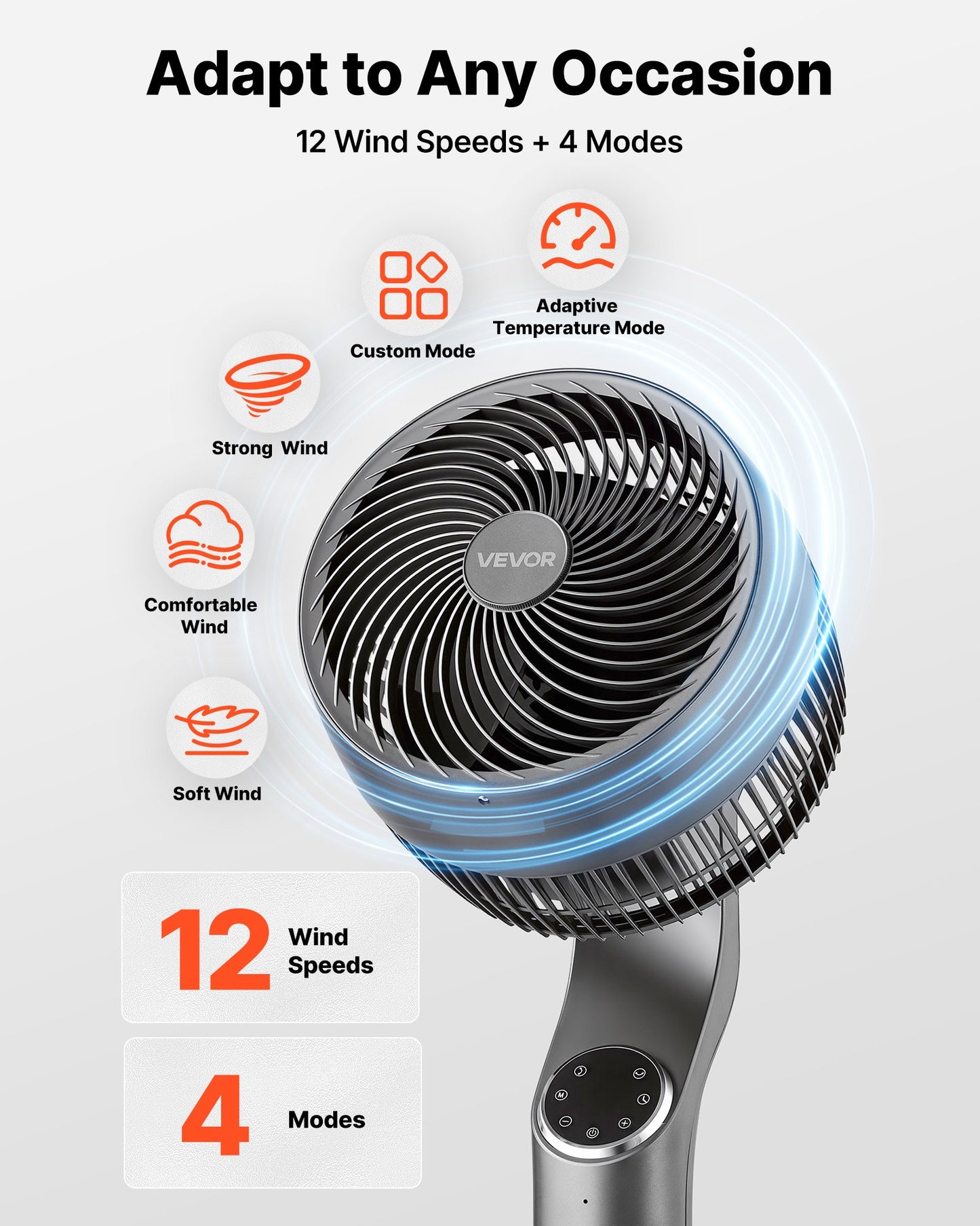 9-Inch Pedestal Fan, 80° Oscillating Standing Floor Fan With Quite DC Motor, Remote Control, 9 Speeds & 4 Smart Modes, 24H Timer, Adjustable Height, For Home, Bedroom, Living Room, Silver Gray