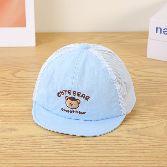 Children's Cartoon Pattern Letter Embroidered Patchwork Net Fabric Breathable And Cool Fashion Short-brimmed Baseball Cap Suitable For Shopping And Traveling