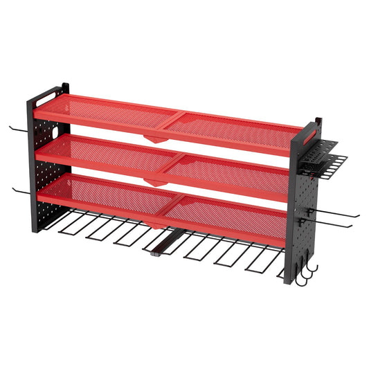 Power Tool Organizer Wall Mount, 4-Layer Storage Rack With 8 Drill Holders, Tools Holder And Storage Rack With Side Pegboards, Garage Tool Organizer For Garage, Workbench, And Workshop