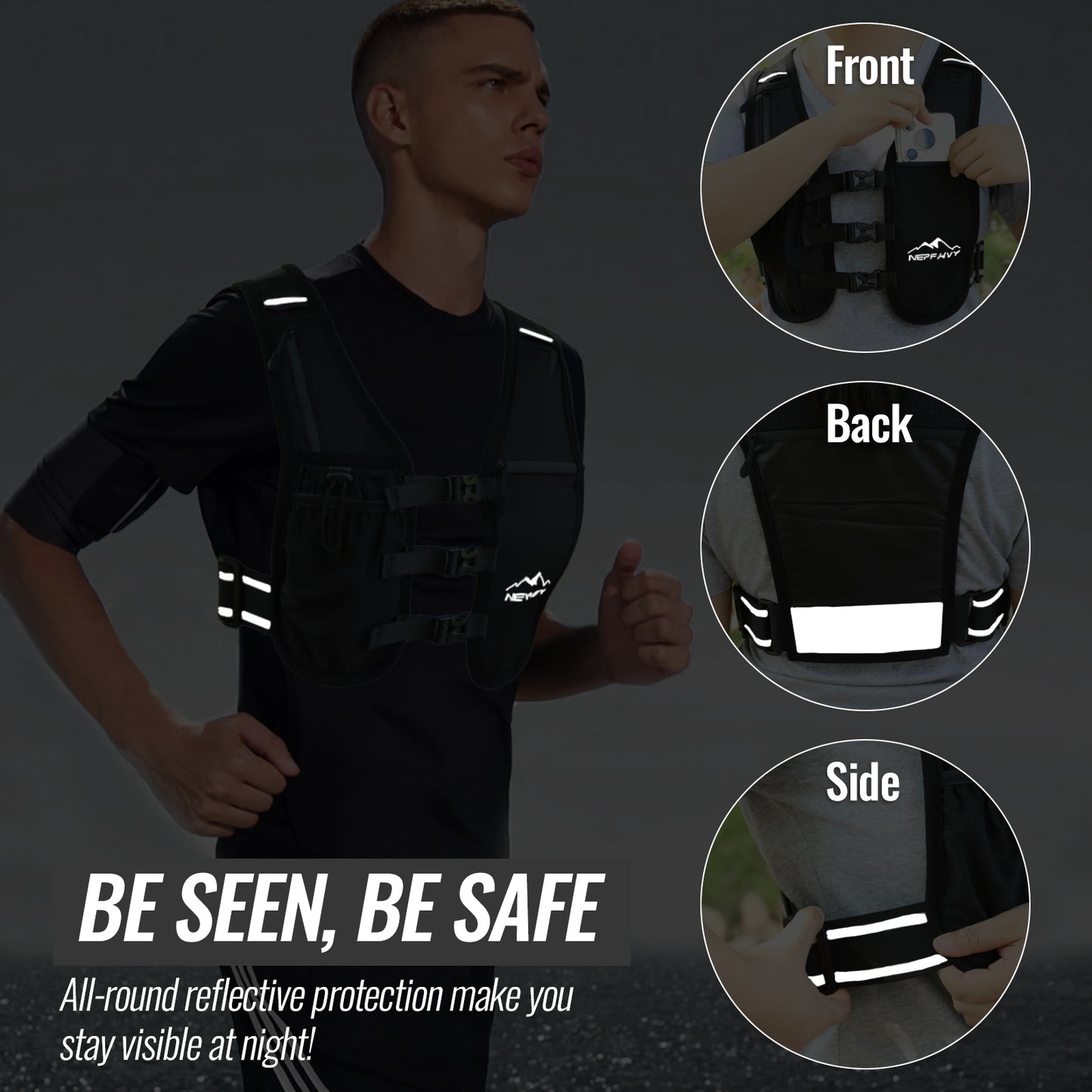 Nepfaivy Running Vest Women And Men  Reflective Running Vest With 6 Pockets  Waterproof Phone Holder  Adjustable Waist & Chest Band  Lightweight Hydration Running Vest For Outdoor Running Cycling