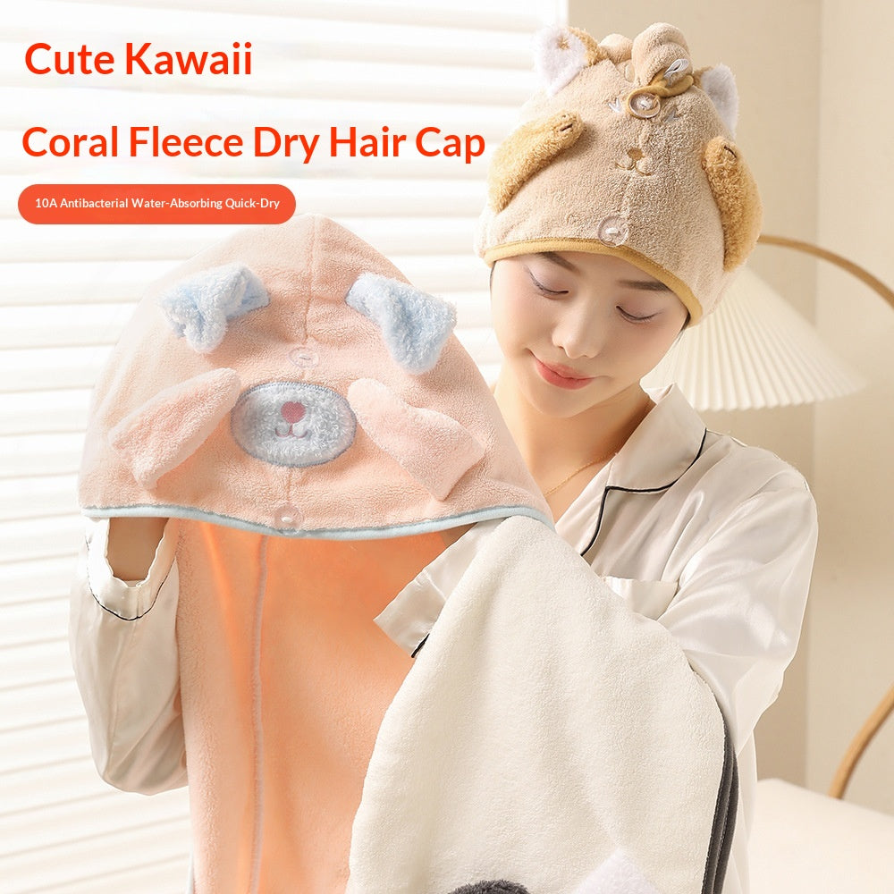 Quick-drying Double-layer Coral Fleece Microfiber Turban For Fast Hair Drying