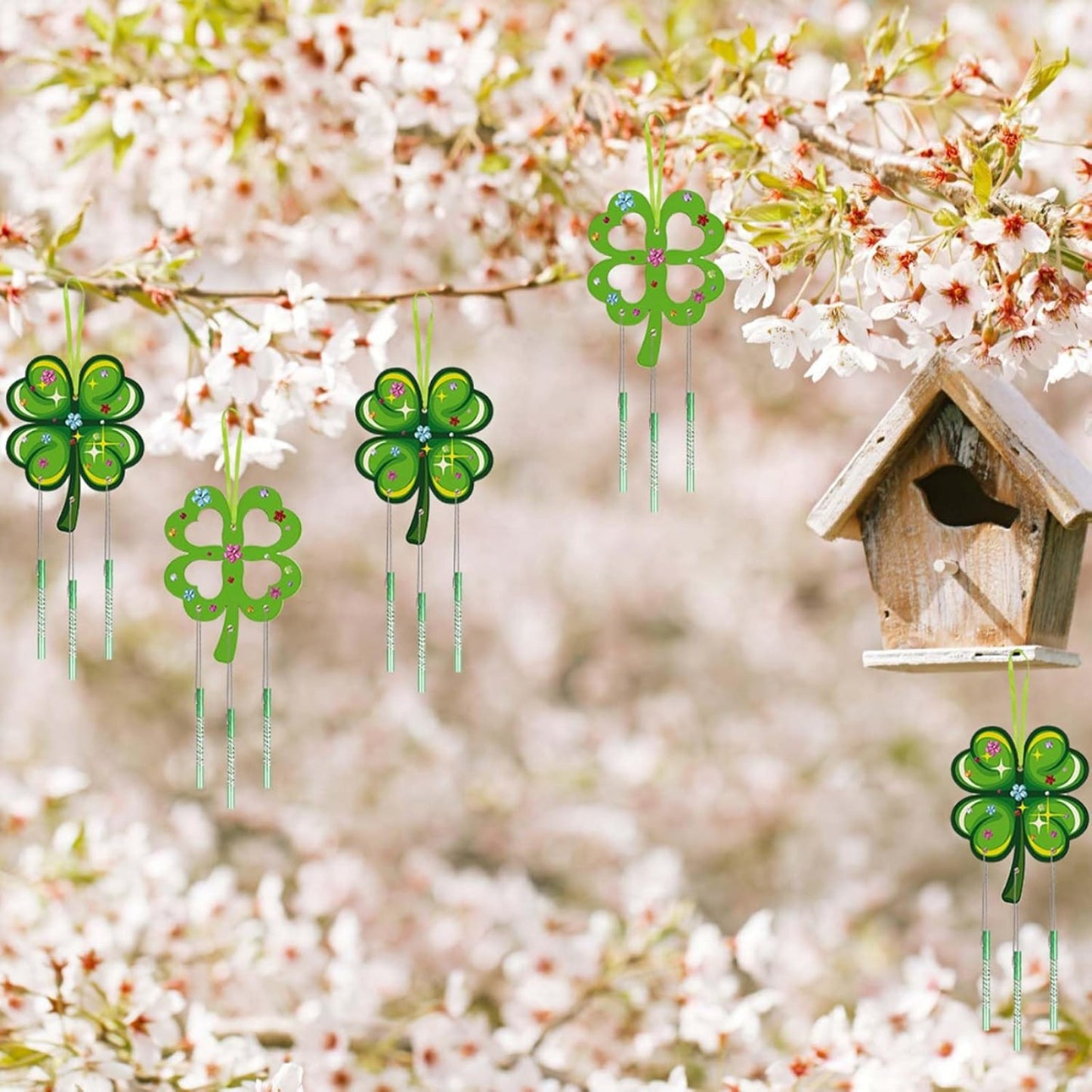 58-Piece DIY Craft Set For Four-Leaf Clover Wind Chime With Wooden Leaves, Silver Wire, And Accessories—Party Accessory Set