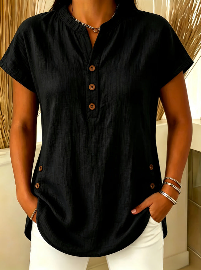 Womens Fashion Plus-Size Casual V-Neck Button-Up Shirt
