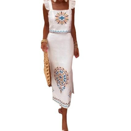 Summer Fashion Personalized Puff-sleeve Top And Midi Skirt Set