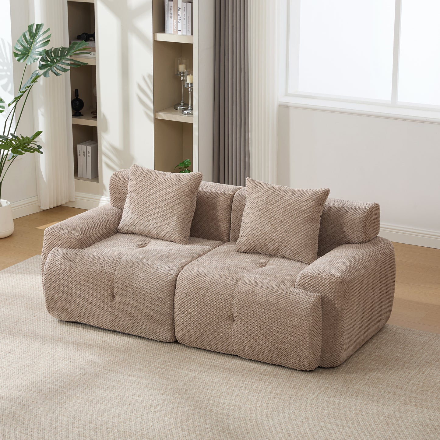 73  Modern Modular Sectional Sofa Loveseat, 2 Seater Tufted Comfy Cloud Tufted Floor Convertible Couch With 2 Pillows, Boneless Conversion Sofa For Living Room,Office, Apartment,Guestroom, Taupe
