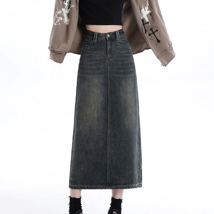 Korean-style Versatile Denim Skirt Womens Retro High-waisted