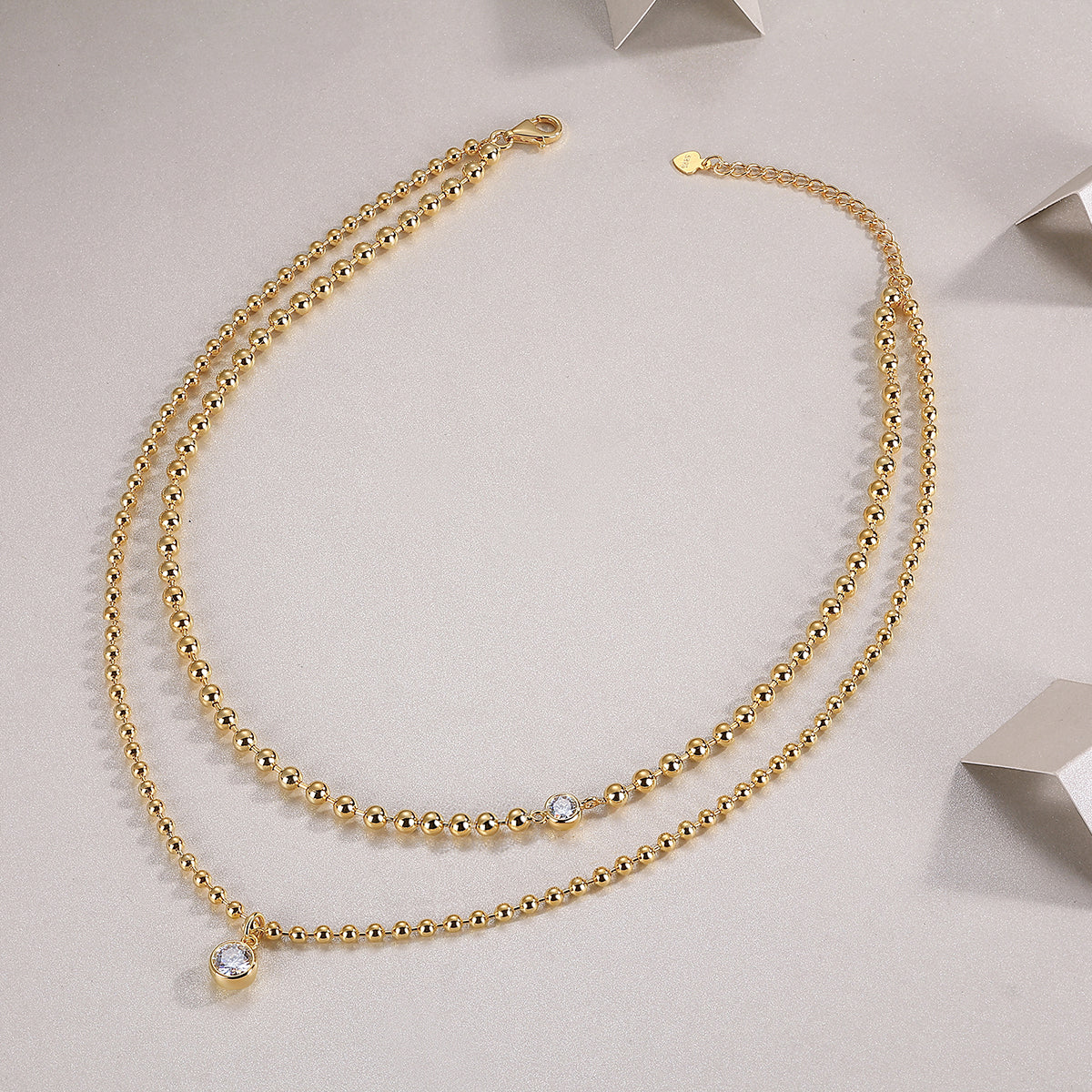 S925 Sterling Silver 1ct D Color VVS1 Moissanite Double Layer Beaded Necklace 40cm 23.3g Gold Plated GRA Certified Gift Box